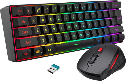 60% Wireless Gaming Keyboard and Mouse Combo, Include 2.4G Small Mini 60% Merchanical Feel Keyboard, Ergonomic Design Vertical Feel Wireless Mouse
