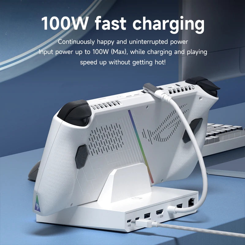 ROG Ally/Steam Deck/Switch/Oled Dock 6 in 1 Universal Docking Station with 4K HDMI 2.5G RJ45 100W PD RGB Light USB C Hub