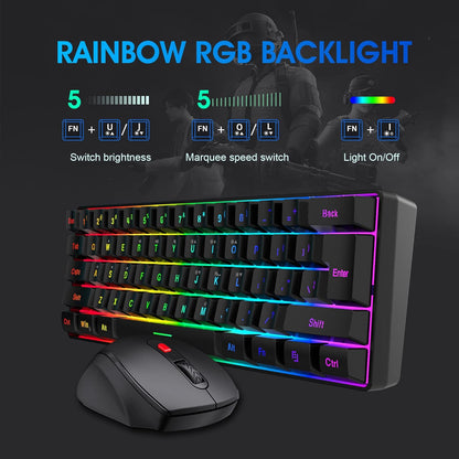 60% Wireless Gaming Keyboard and Mouse Combo, Include 2.4G Small Mini 60% Merchanical Feel Keyboard, Ergonomic Design Vertical Feel Wireless Mouse